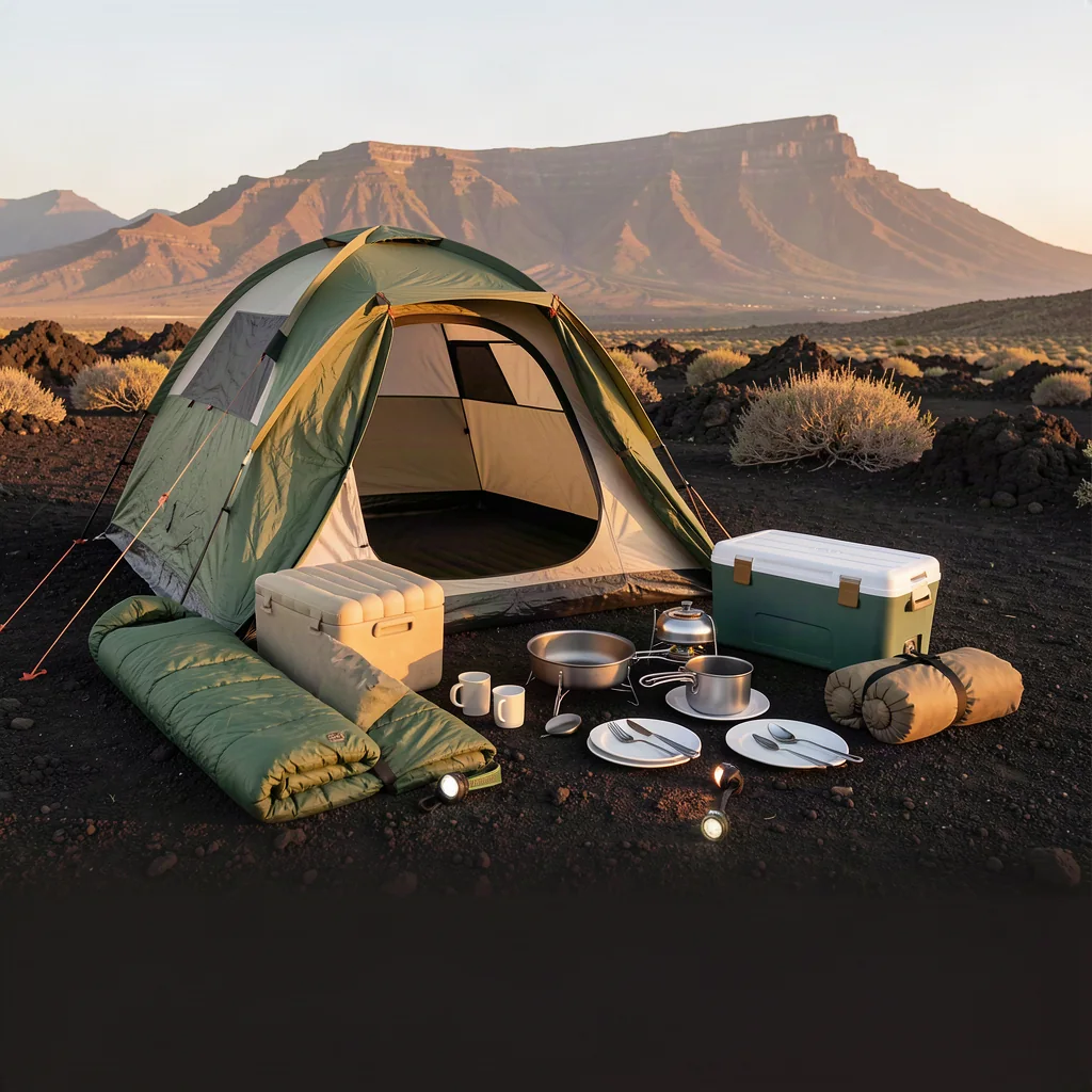 Comfort camping package with air mattress, cooler and cooking kit